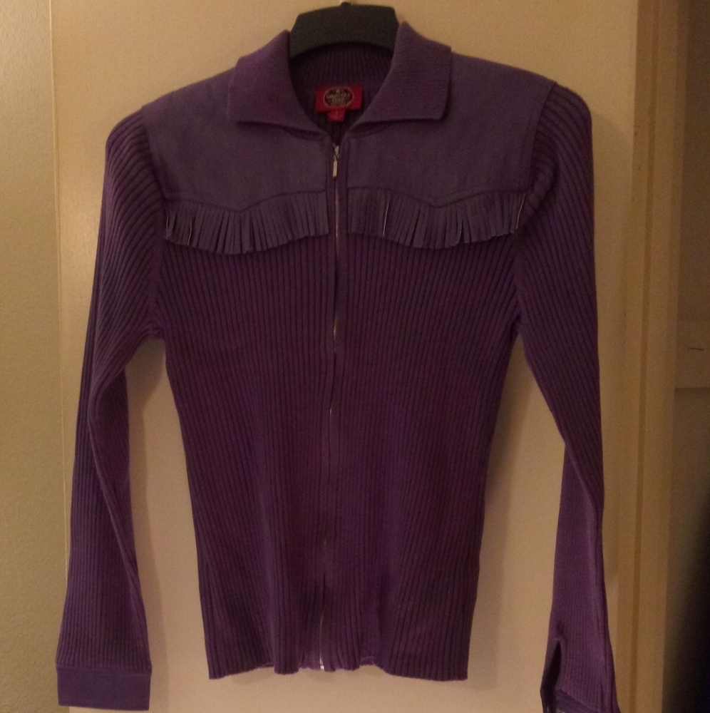 Grand Ole Opry Purple Ribbed Cardigan Size LG